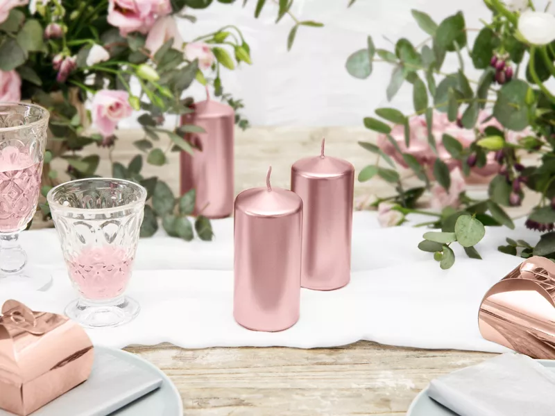 6 candele a colonna rosa dorato 12cm