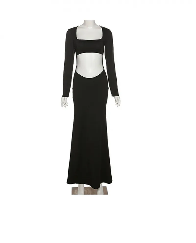 Autunno Tinta Unita Scava Fuori il Vestito Lungo Per Le Donne Eleganti Dinner Party Mezzanotte Il Vestito Da Notte Clubwear Hot