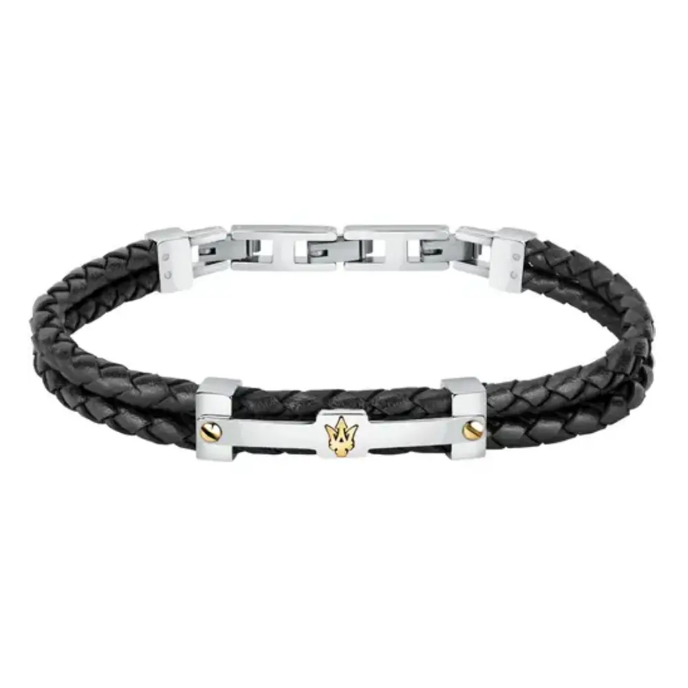 BRACCIALE JEWELS PELLE NERA MASERATI