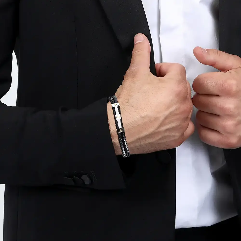 BRACCIALE JEWELS PELLE NERA MASERATI