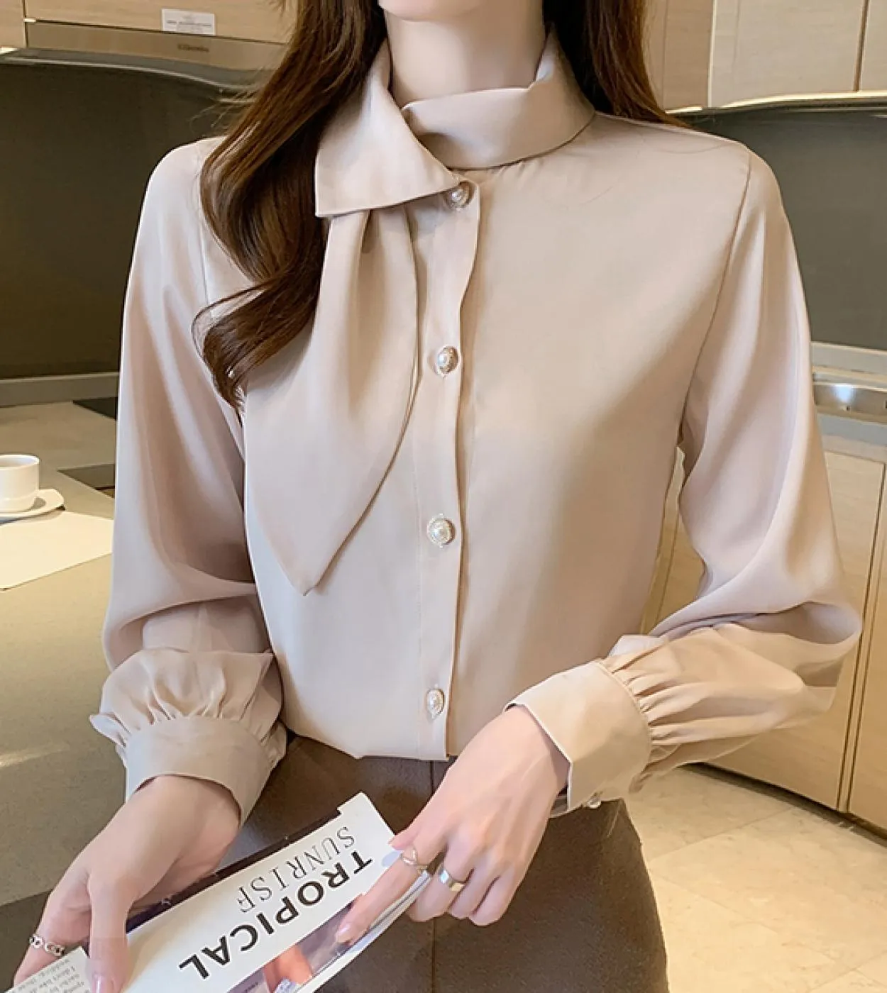 Camicia in chiffon bianco da donna primavera nuova manica lunga da ufficio donna top e camicetta moda elegante casual bottoni ca