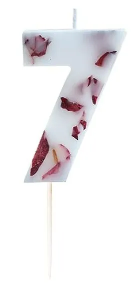 Candela torta numero 7 petali di rosa