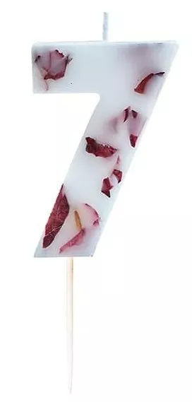 Candela torta numero 7 petali di rosa