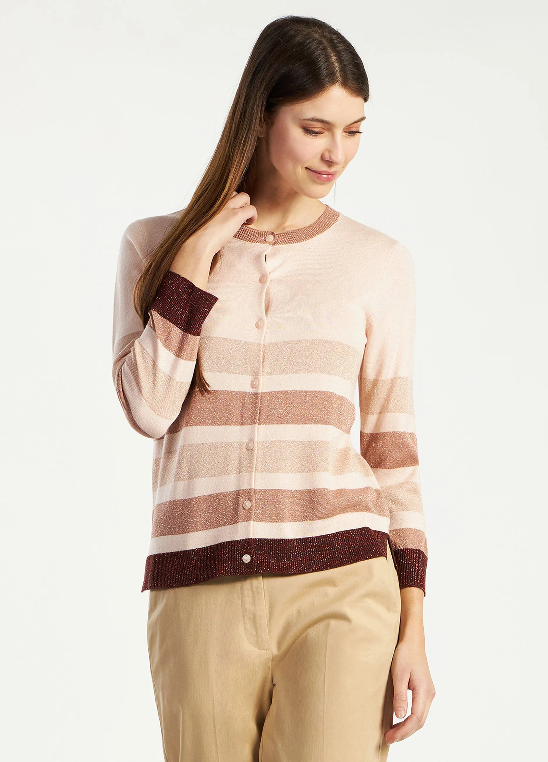 Cardigan a righe con filo lurex donna