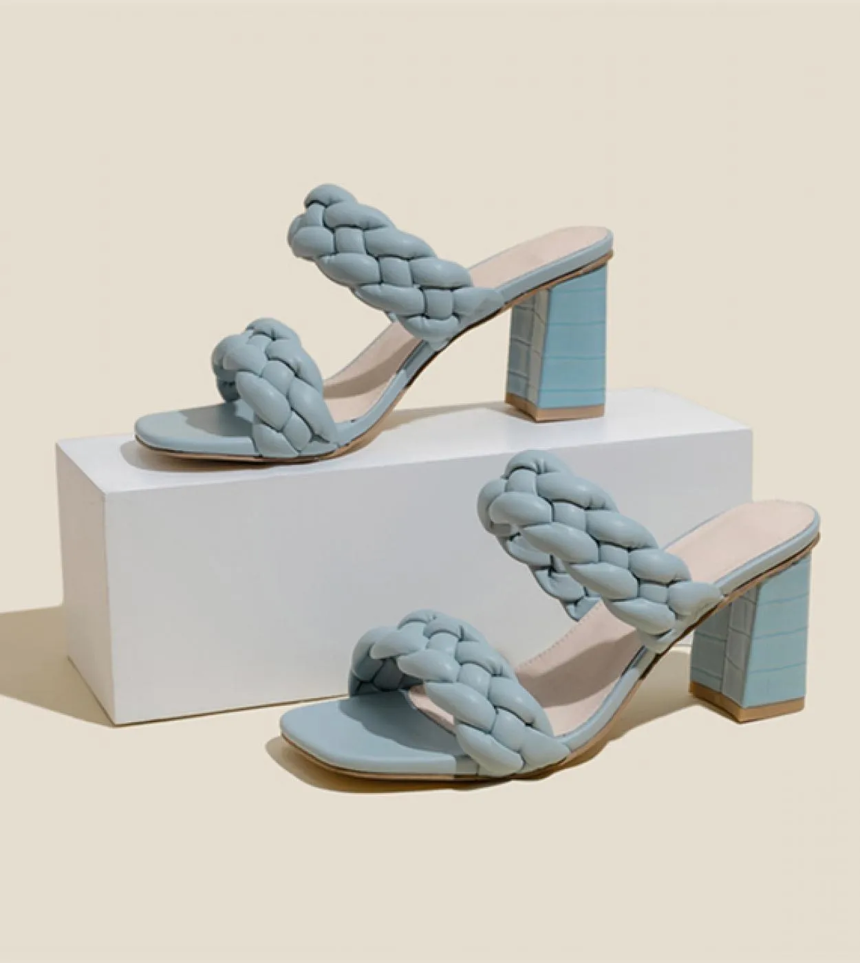 Ciabatte con tacco a blocco Scarpe con tacco alto in pelle Ciabatte con tacco basso in pelle Pantofole da donna