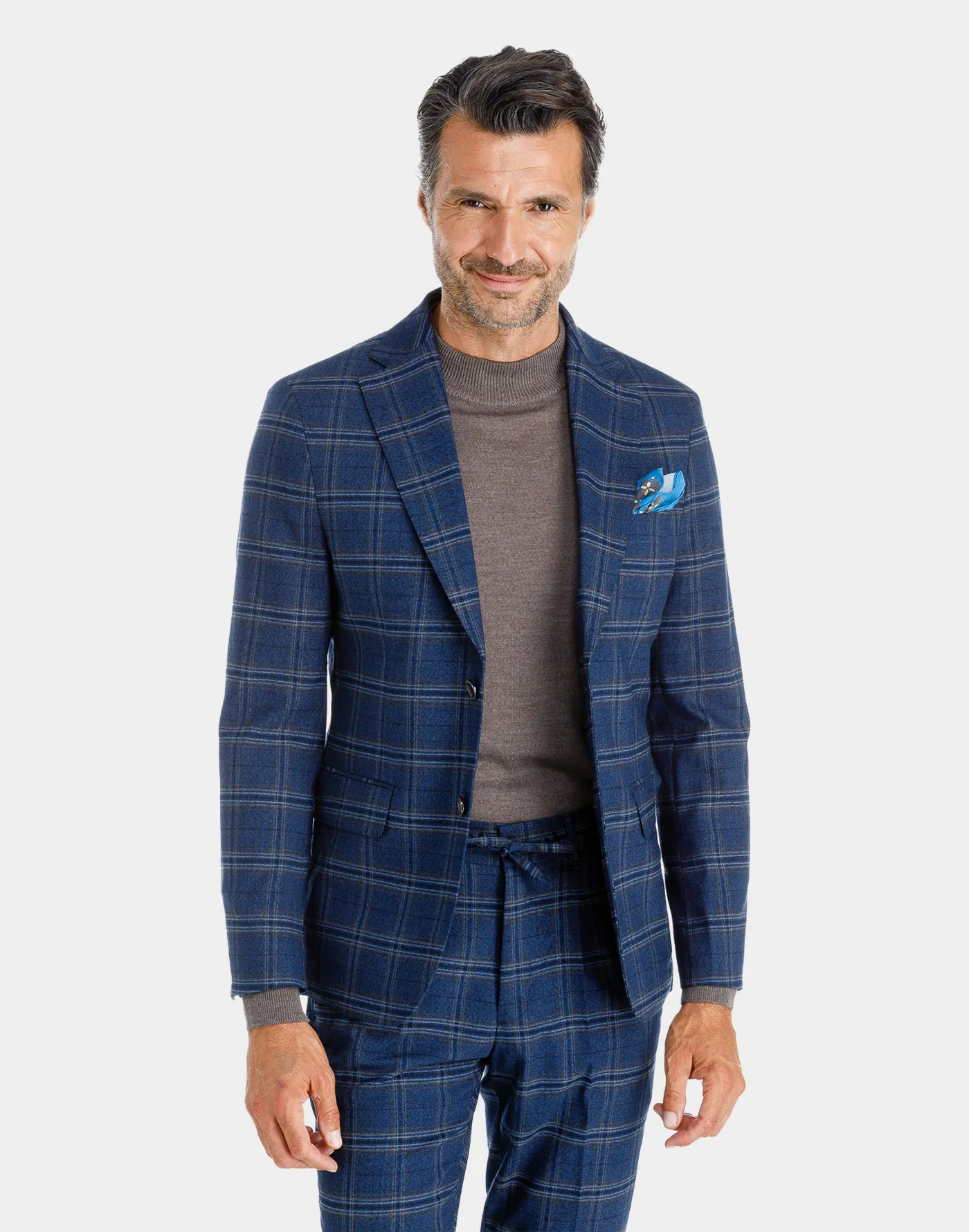 Cobalt blue cotton jersey Prince of Wales Check Roma blazer