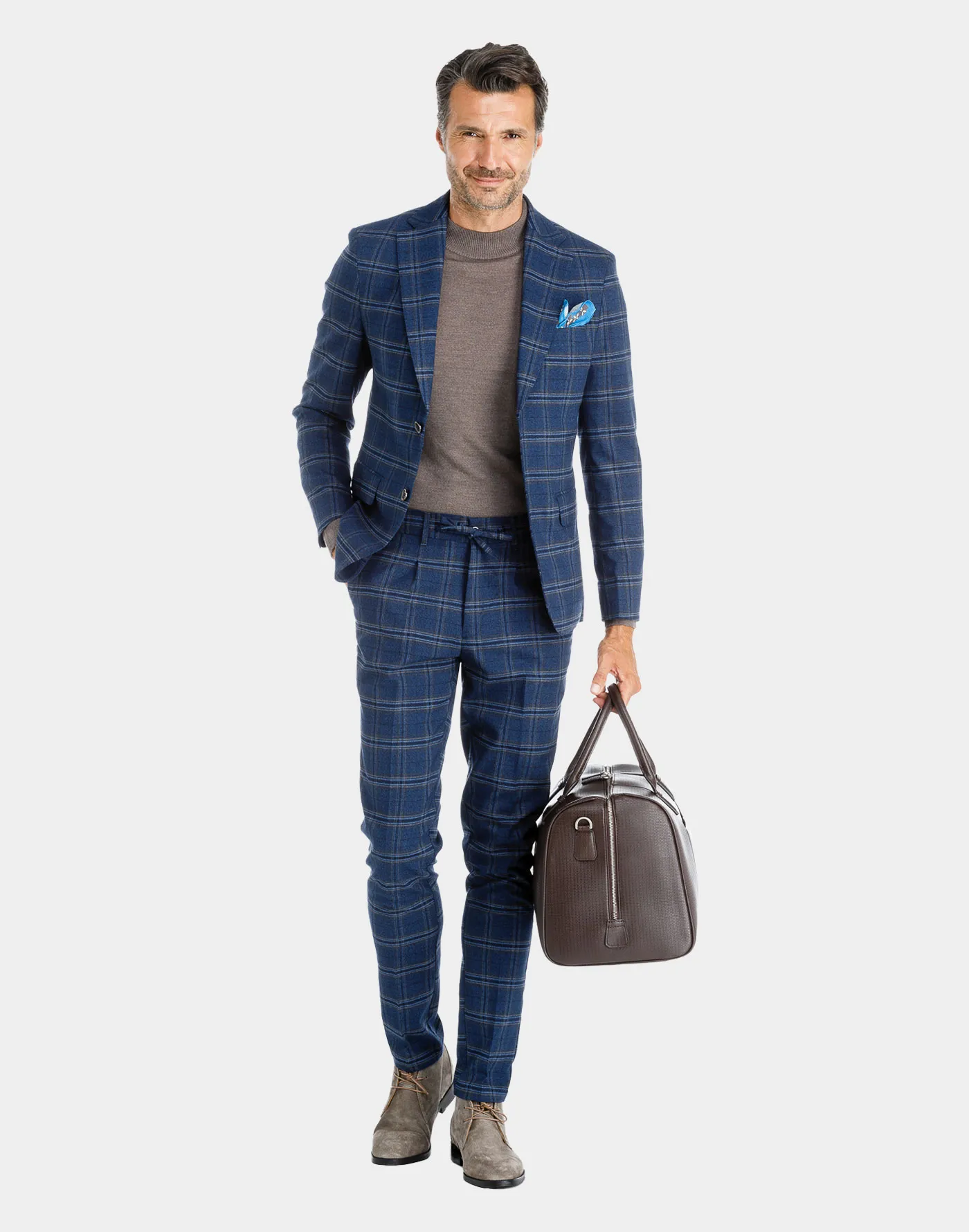 Cobalt blue cotton jersey Prince of Wales Check Roma blazer