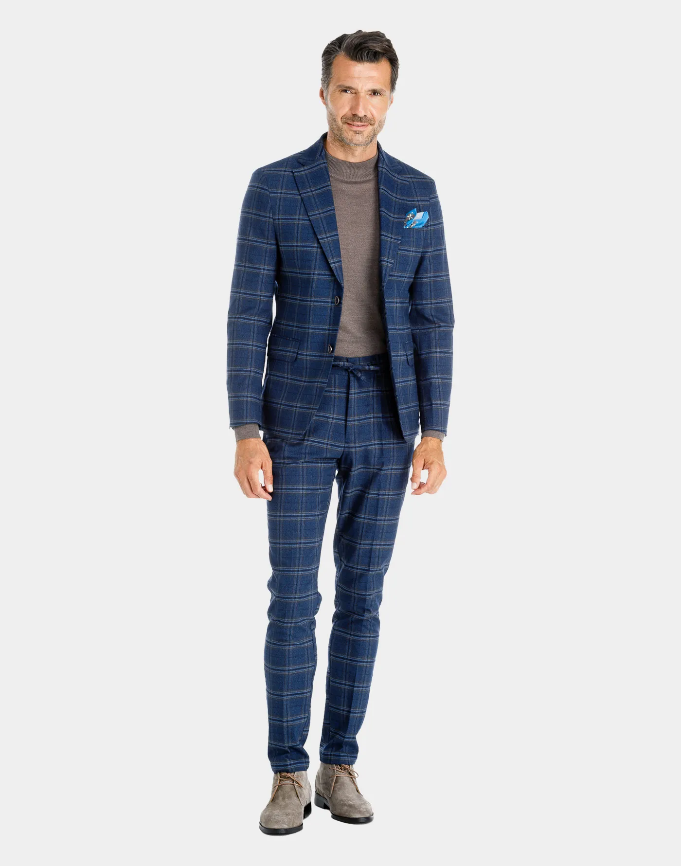 Cobalt blue cotton jersey Prince of Wales Check Roma blazer
