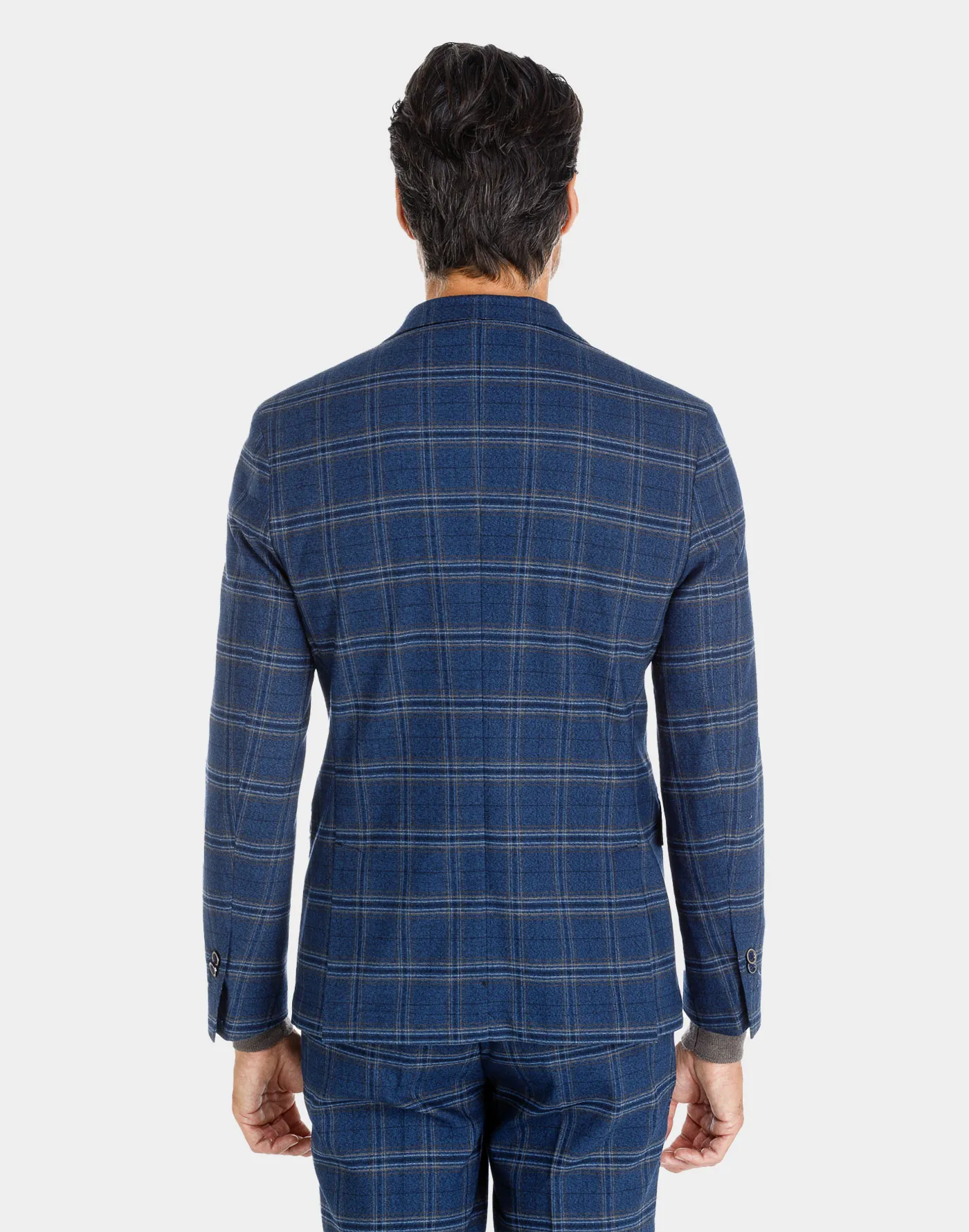 Cobalt blue cotton jersey Prince of Wales Check Roma blazer