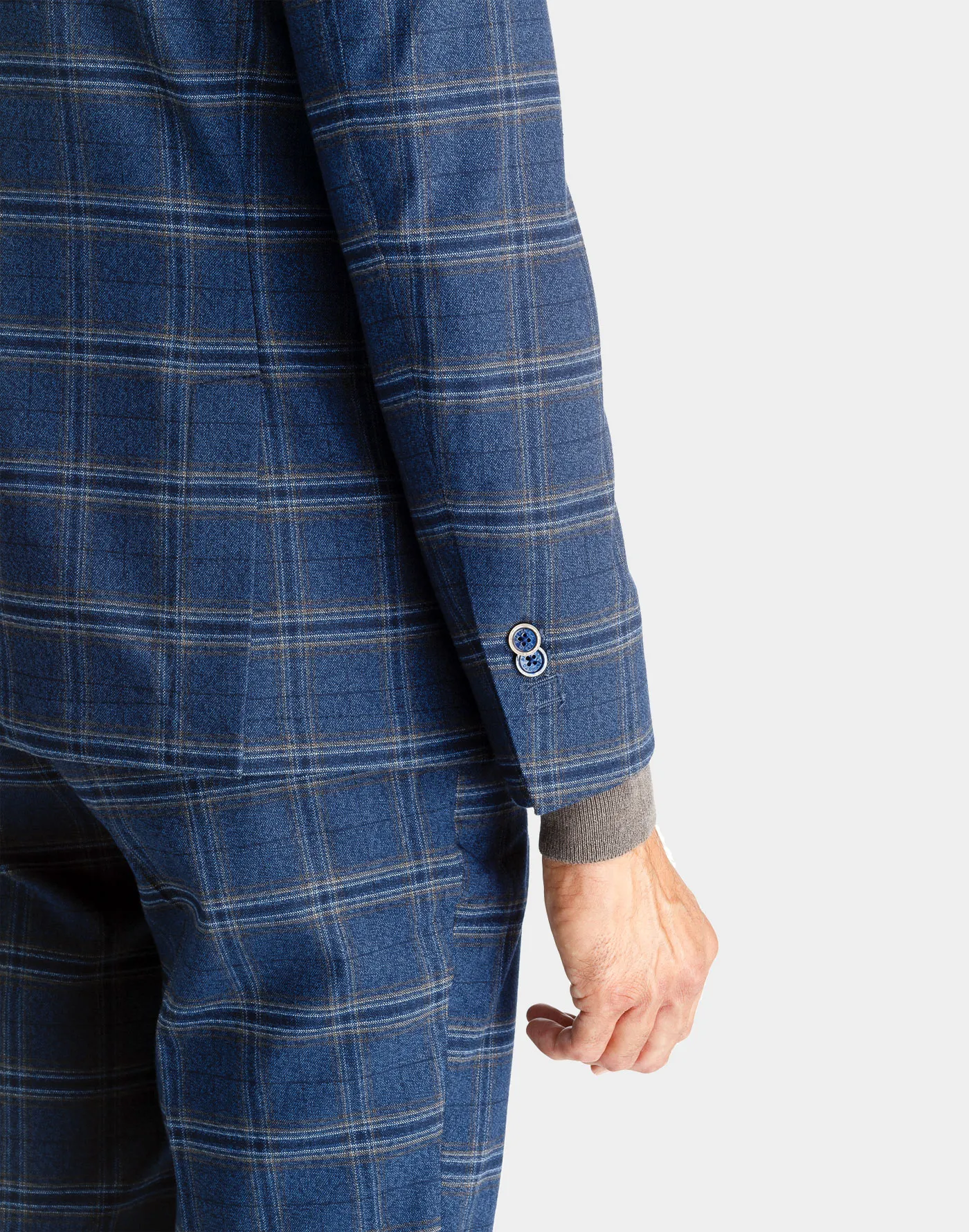 Cobalt blue cotton jersey Prince of Wales Check Roma blazer