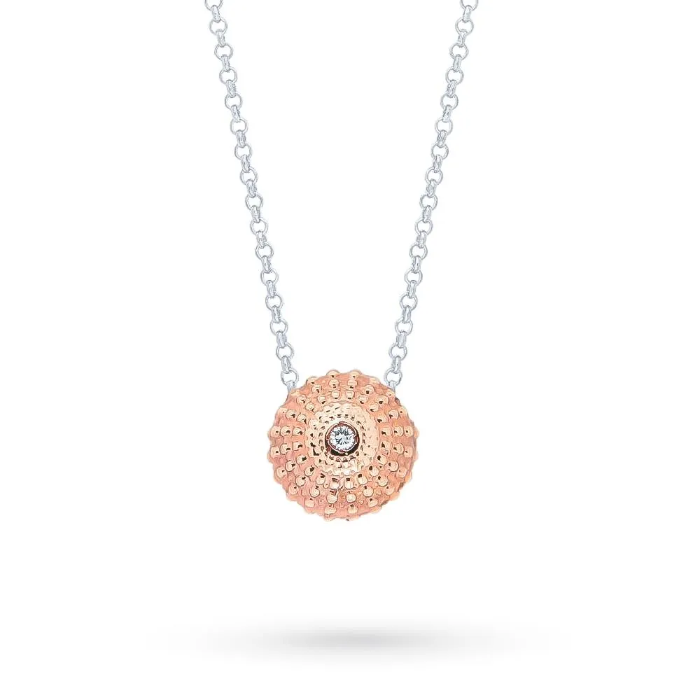 Collana oro bianco ciondolo riccio mare diamante 0,02ct