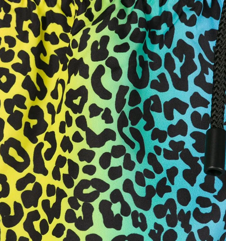Costume da bagno con zip in tessuto leggero stampa animalier arcobaleno