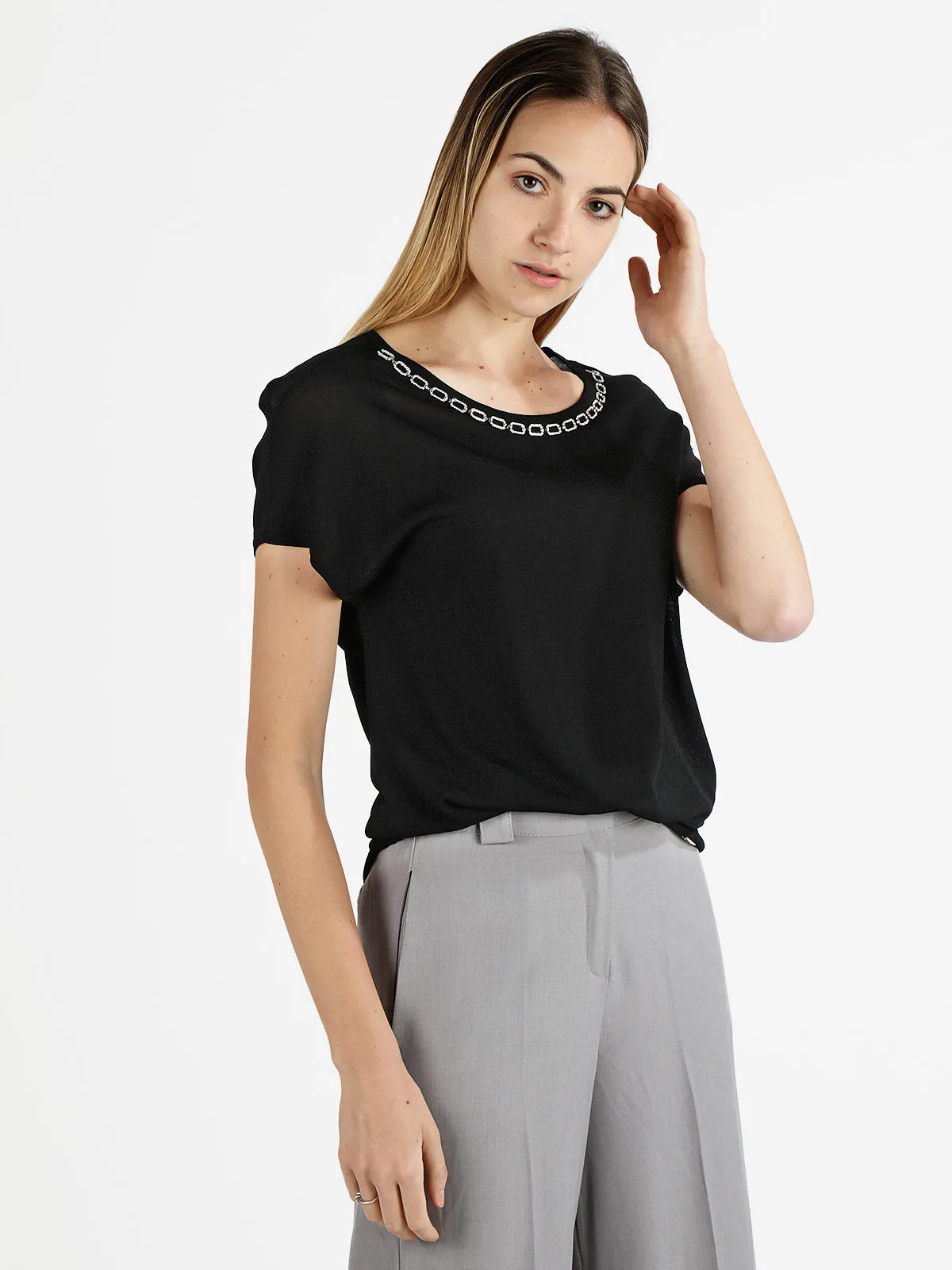 Coveri Moving Blouse femme col rond strass