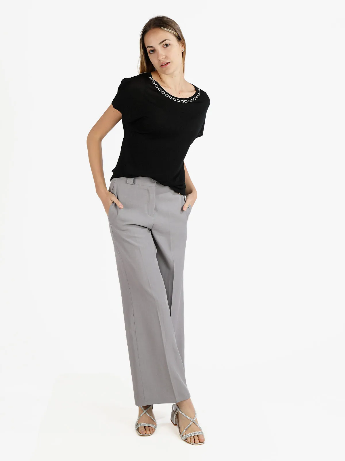 Coveri Moving Blouse femme col rond strass