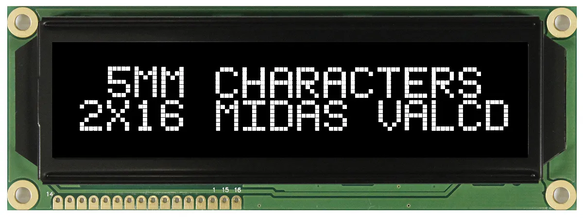 Display monocromatico LCD Midas, Alfanumerico, 2x16 caratteri