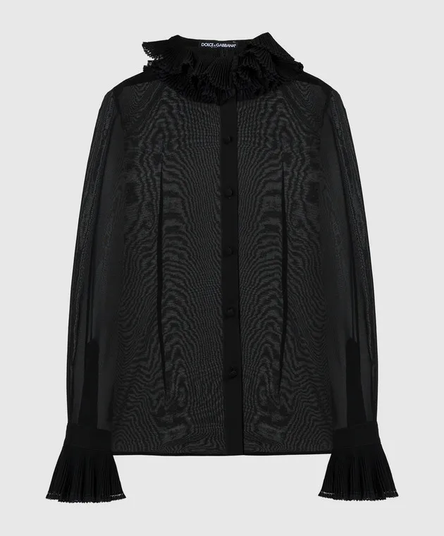 Dolce&Gabbana Blusa in seta nera con plissettatura F5S22TFUAFU