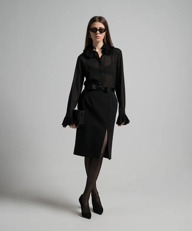 Dolce&Gabbana Blusa in seta nera con plissettatura F5S22TFUAFU
