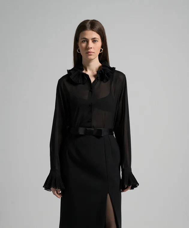 Dolce&Gabbana Blusa in seta nera con plissettatura F5S22TFUAFU
