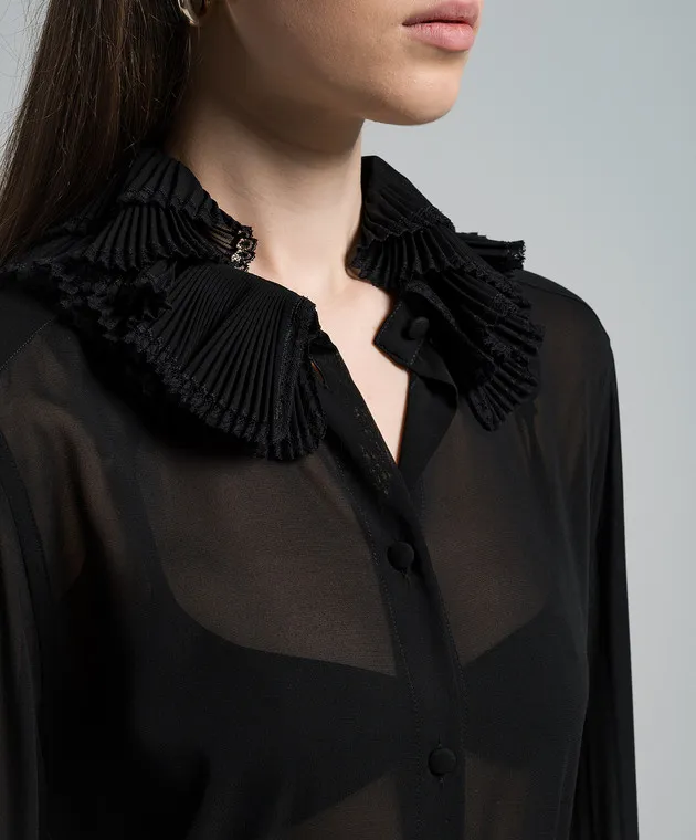 Dolce&Gabbana Blusa in seta nera con plissettatura F5S22TFUAFU