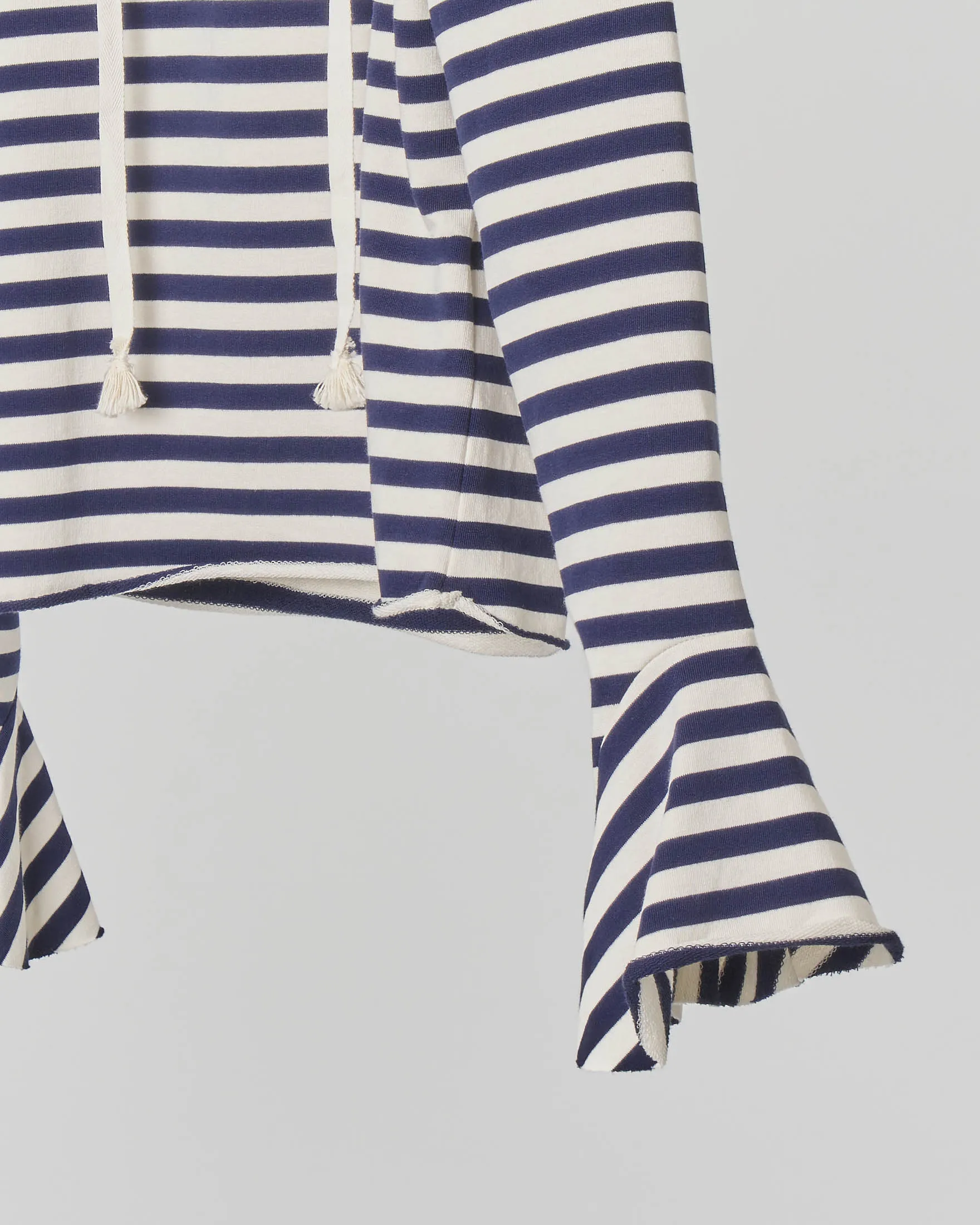 Felpa in cotone elasticizzato a righe avorio e blu con cappuccio 36-38