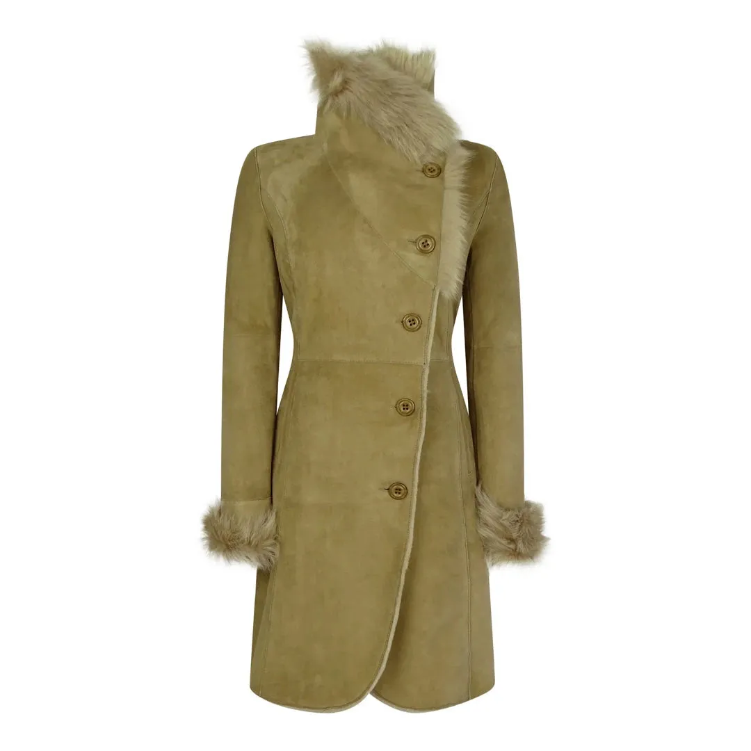 Giacca da Donna in Vera Pelle Montone Scamosciata Aderente Lunga 3/4 Soprabito