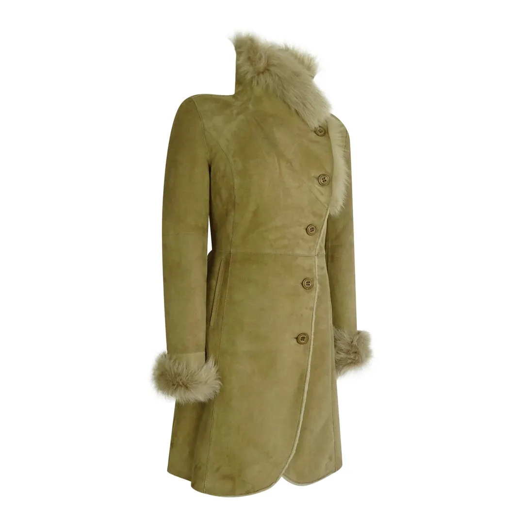 Giacca da Donna in Vera Pelle Montone Scamosciata Aderente Lunga 3/4 Soprabito