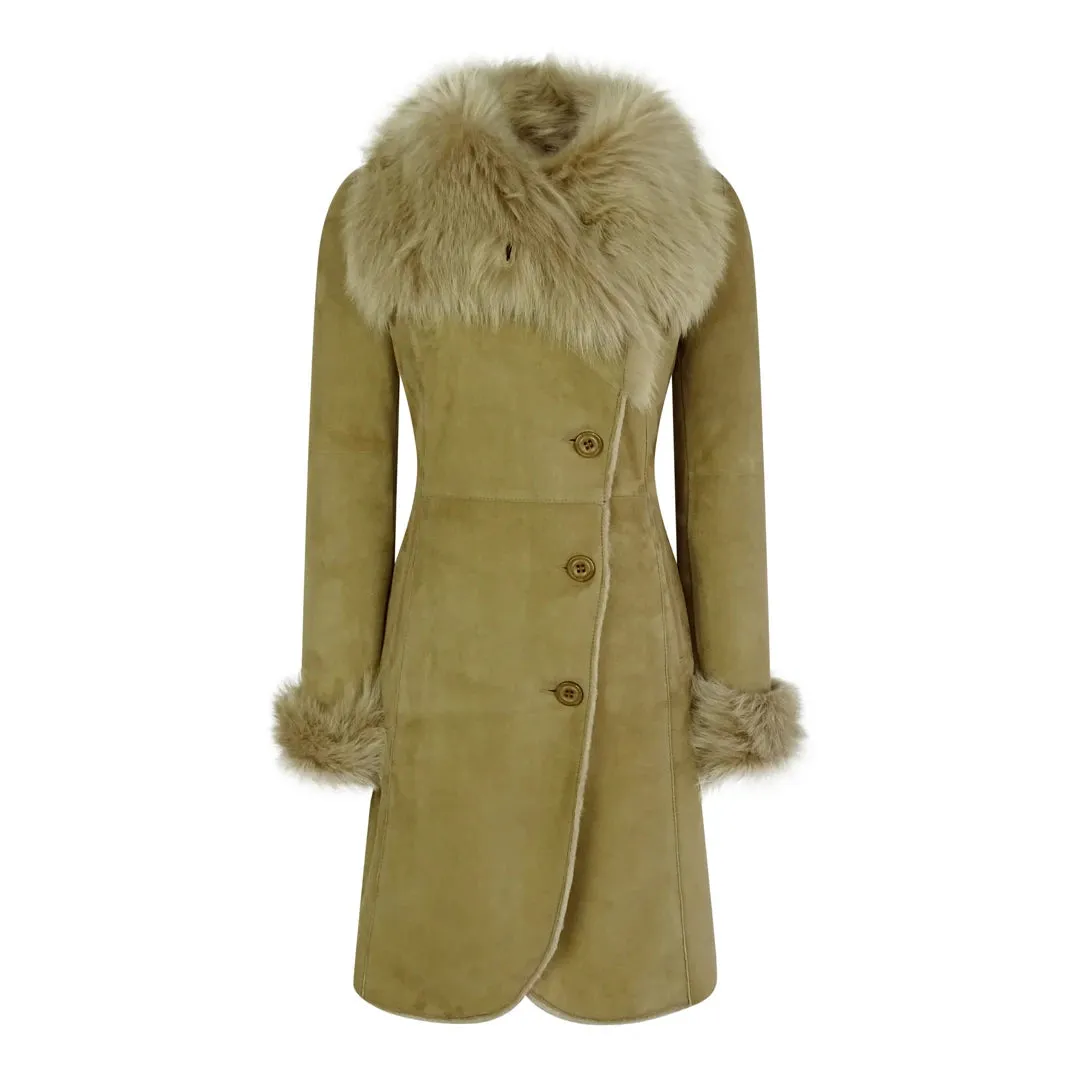 Giacca da Donna in Vera Pelle Montone Scamosciata Aderente Lunga 3/4 Soprabito