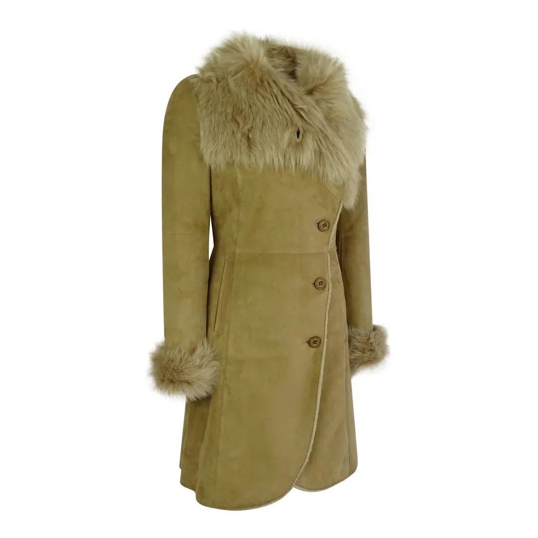 Giacca da Donna in Vera Pelle Montone Scamosciata Aderente Lunga 3/4 Soprabito