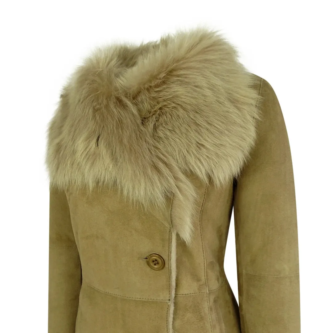 Giacca da Donna in Vera Pelle Montone Scamosciata Aderente Lunga 3/4 Soprabito
