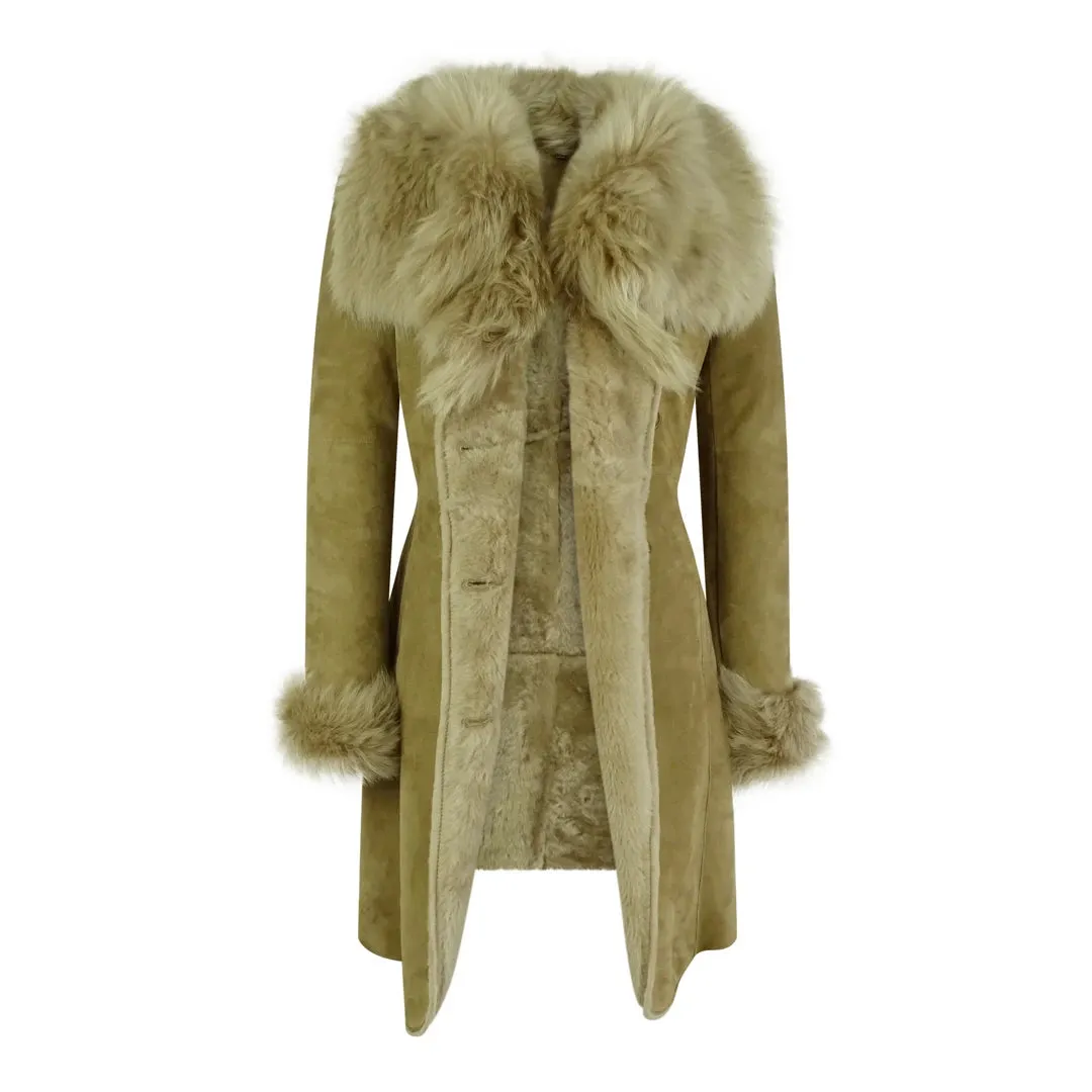 Giacca da Donna in Vera Pelle Montone Scamosciata Aderente Lunga 3/4 Soprabito