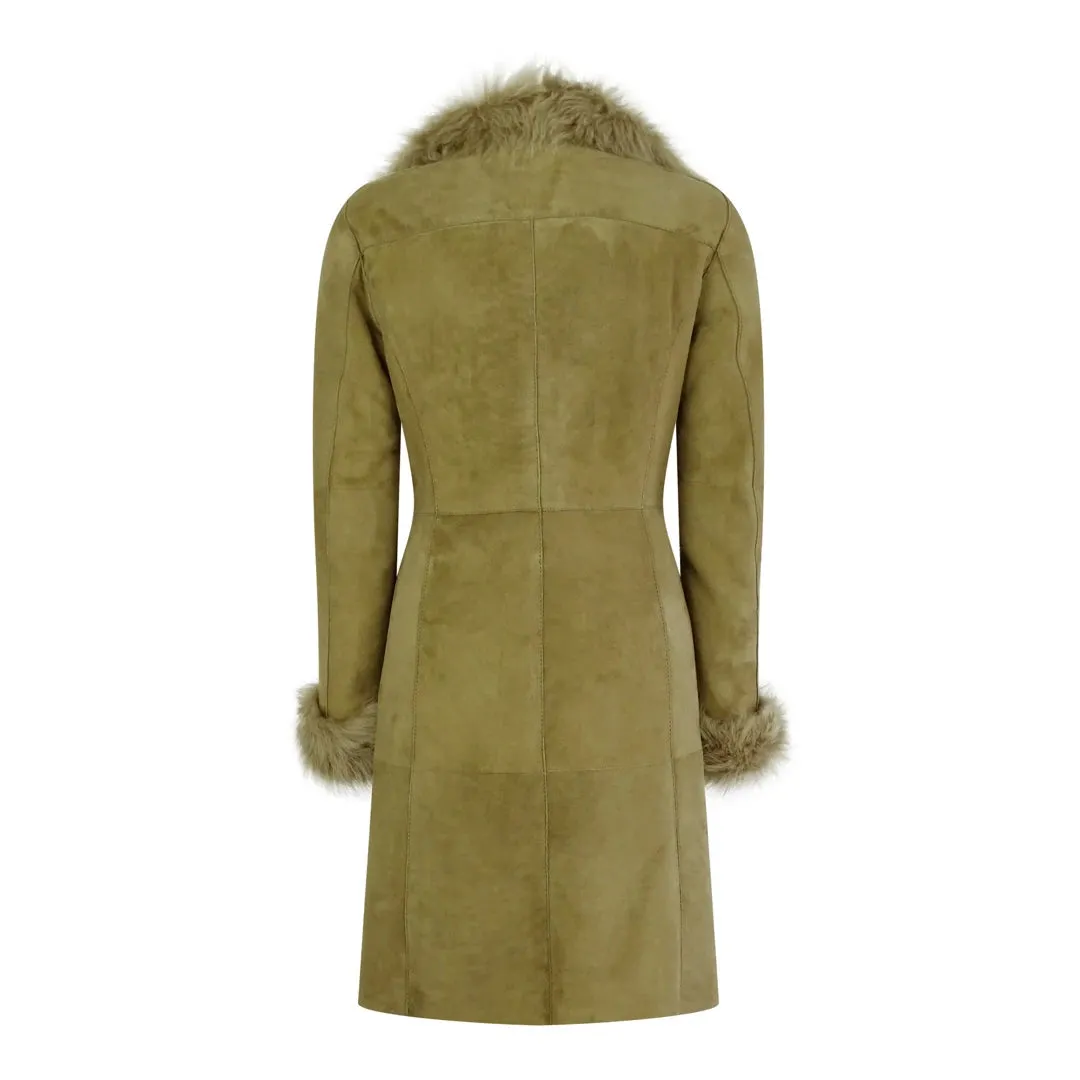 Giacca da Donna in Vera Pelle Montone Scamosciata Aderente Lunga 3/4 Soprabito
