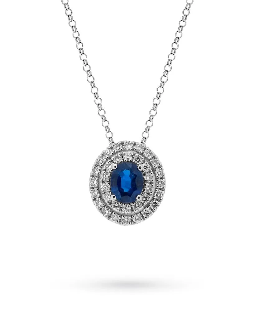 Girocollo oro bianco zaffiro ovale 0,48ct diamanti 0,23ct Mirco Visconti