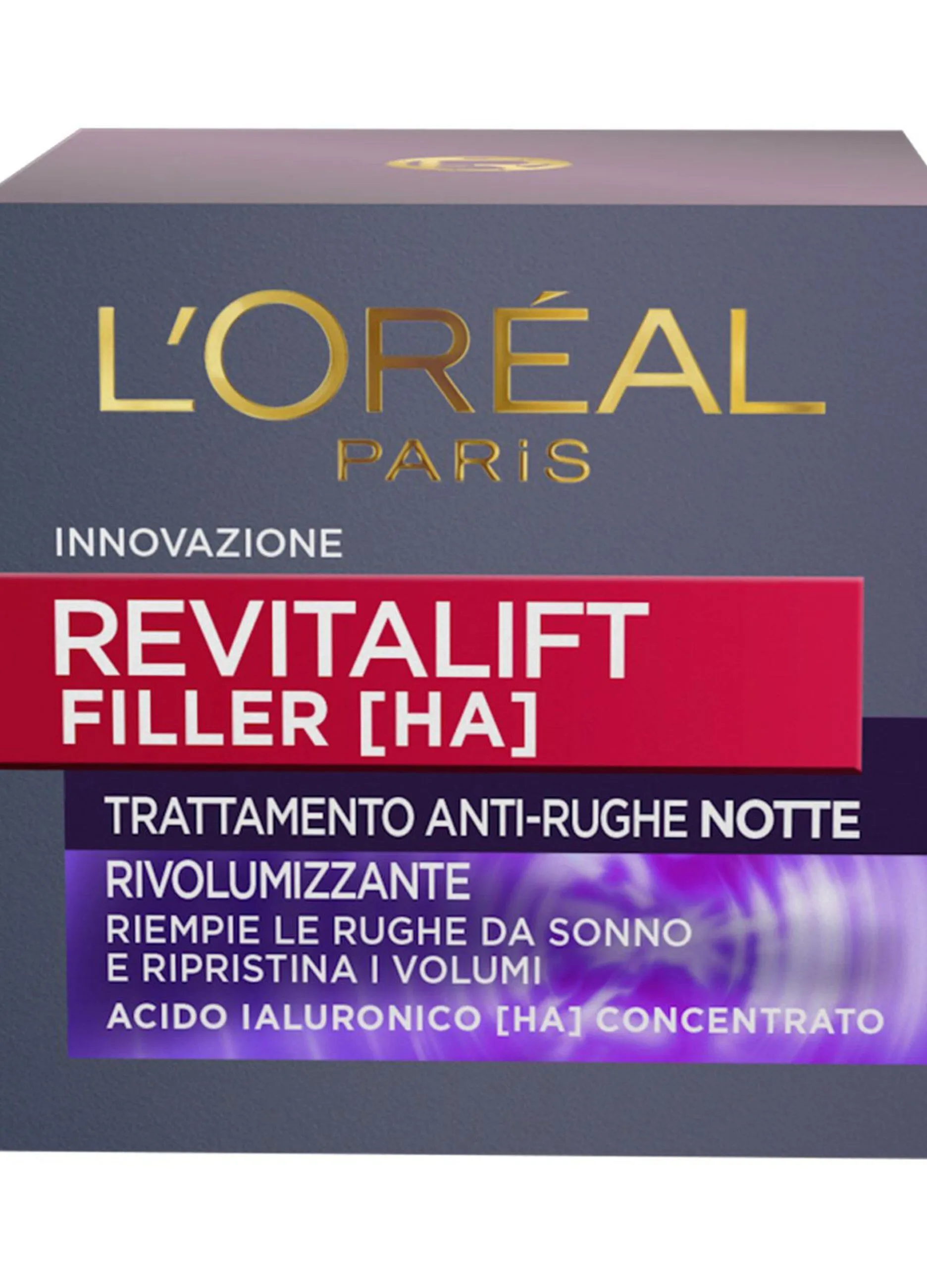 L'OREAL  L'Oréal Paris Crema Viso Notte Revitalift Filler, Azione Antirughe Rivolumizzante con Acido Ialuronico Concentrato, 50 