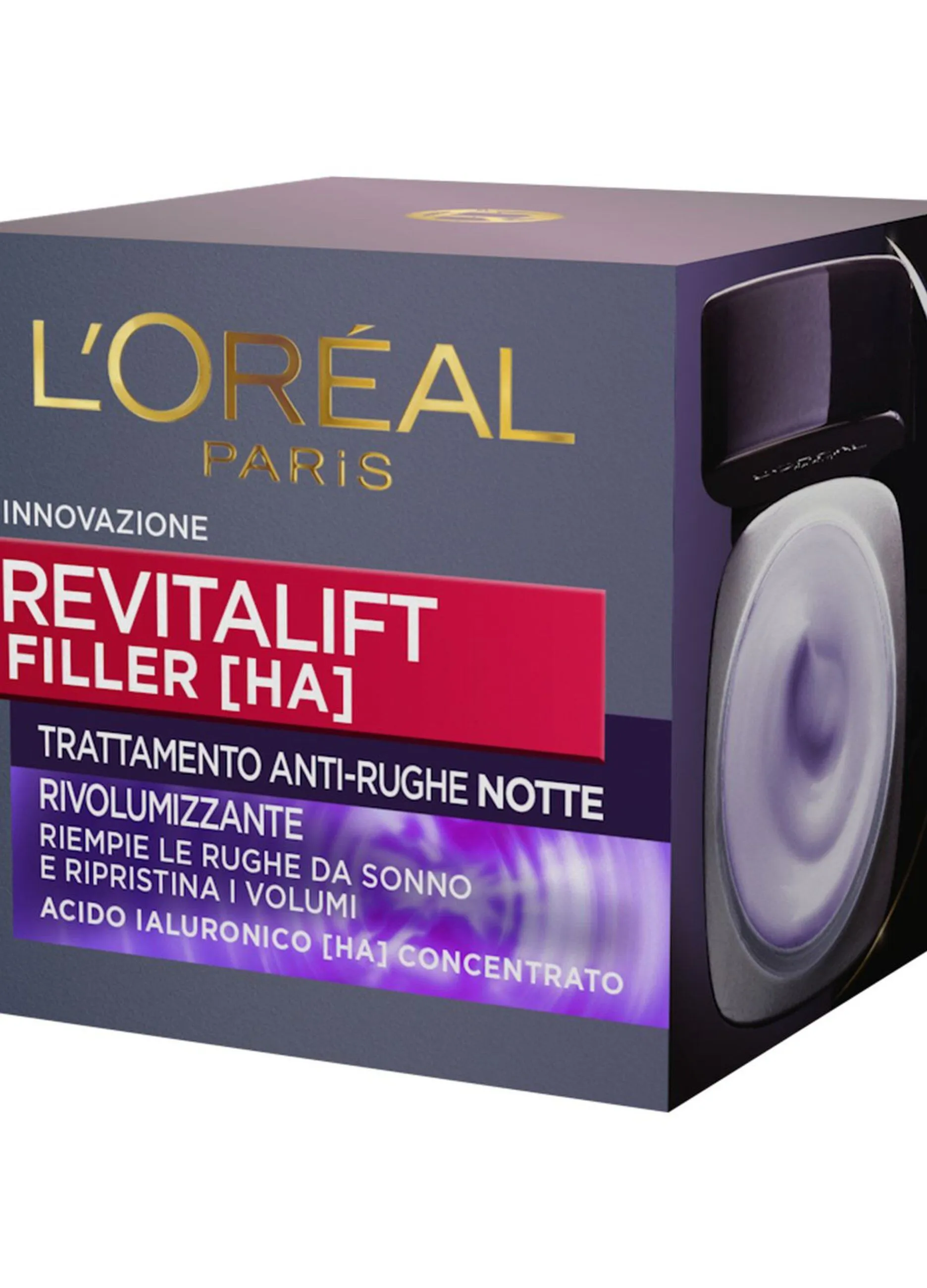 L'OREAL  L'Oréal Paris Crema Viso Notte Revitalift Filler, Azione Antirughe Rivolumizzante con Acido Ialuronico Concentrato, 50 