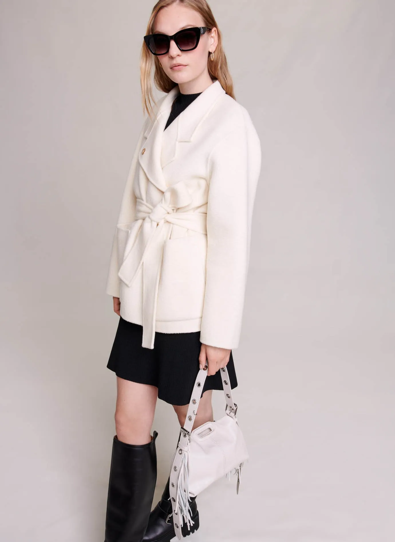  MAJE   MISS M MINI - Borsa a spalla in pelle | Bianco