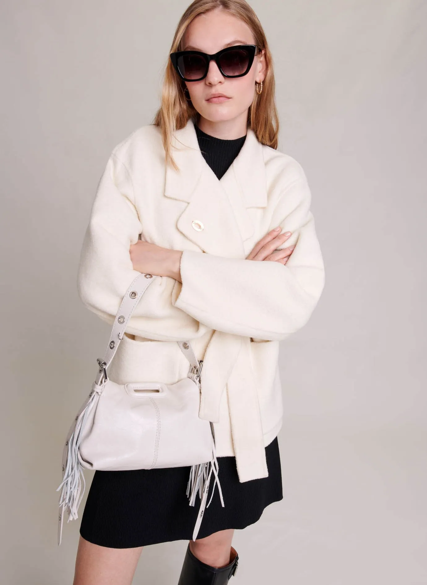  MAJE   MISS M MINI - Borsa a spalla in pelle | Bianco