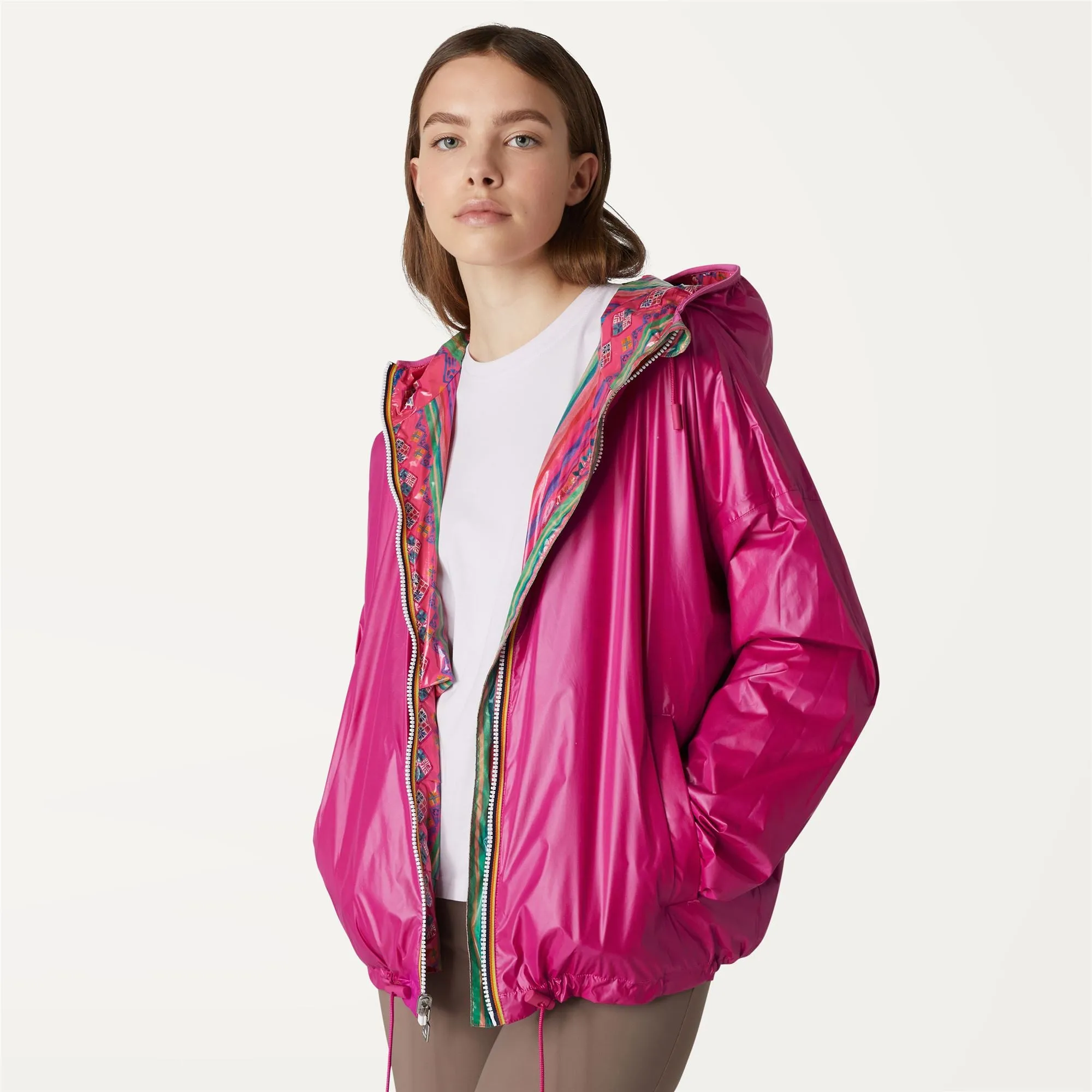MARIE PLUS.2 REVERSIBLE FLOUNCE ALLOVERPONCHO-PINK