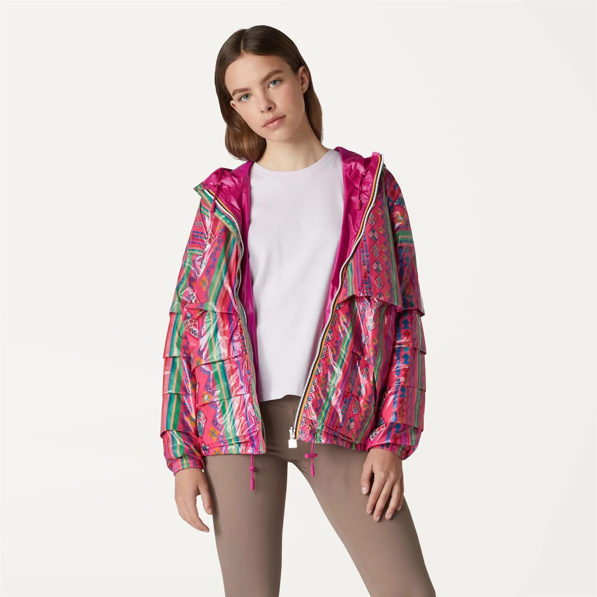 MARIE PLUS.2 REVERSIBLE FLOUNCE ALLOVERPONCHO-PINK