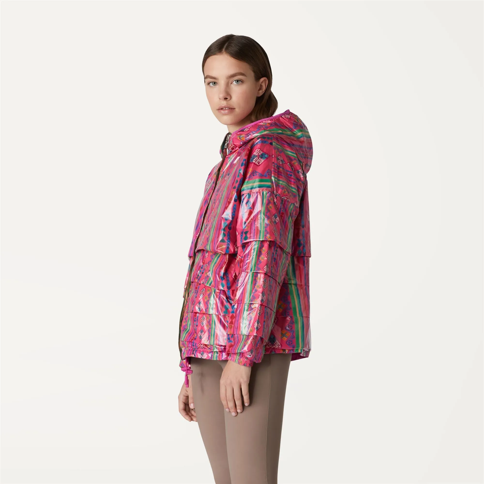 MARIE PLUS.2 REVERSIBLE FLOUNCE ALLOVERPONCHO-PINK