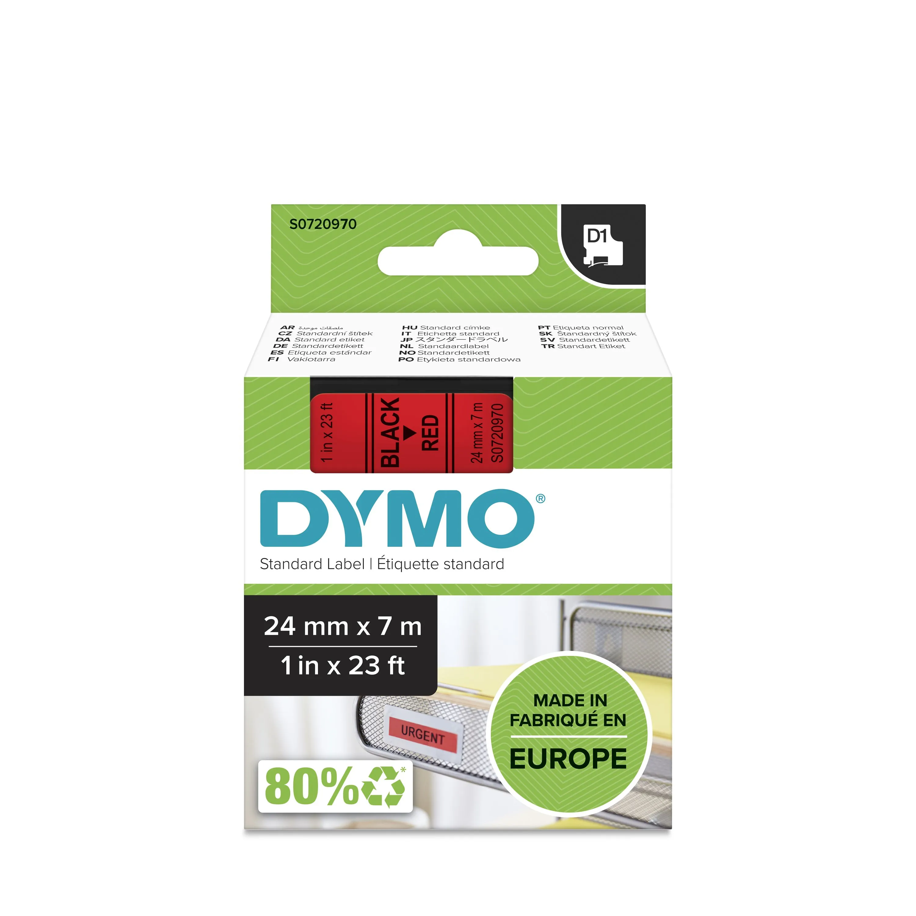 Nastro per etichettatrici Dymo 24 mm x 7 m Nero su Rosso