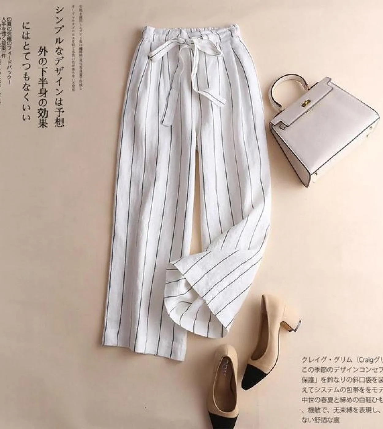 Pantaloni larghi a righe a righe in lino di cotone a vita alta da donna primavera estate nuovo arrivo Pantaloni larghi casual ab