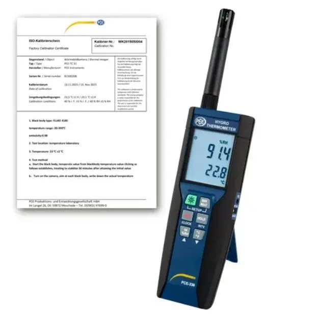 PCE Instruments PCE-330-ICA Misuratore di temperatura, alta precisione, certificazione ISO, comunicazione PC, display retroillum
