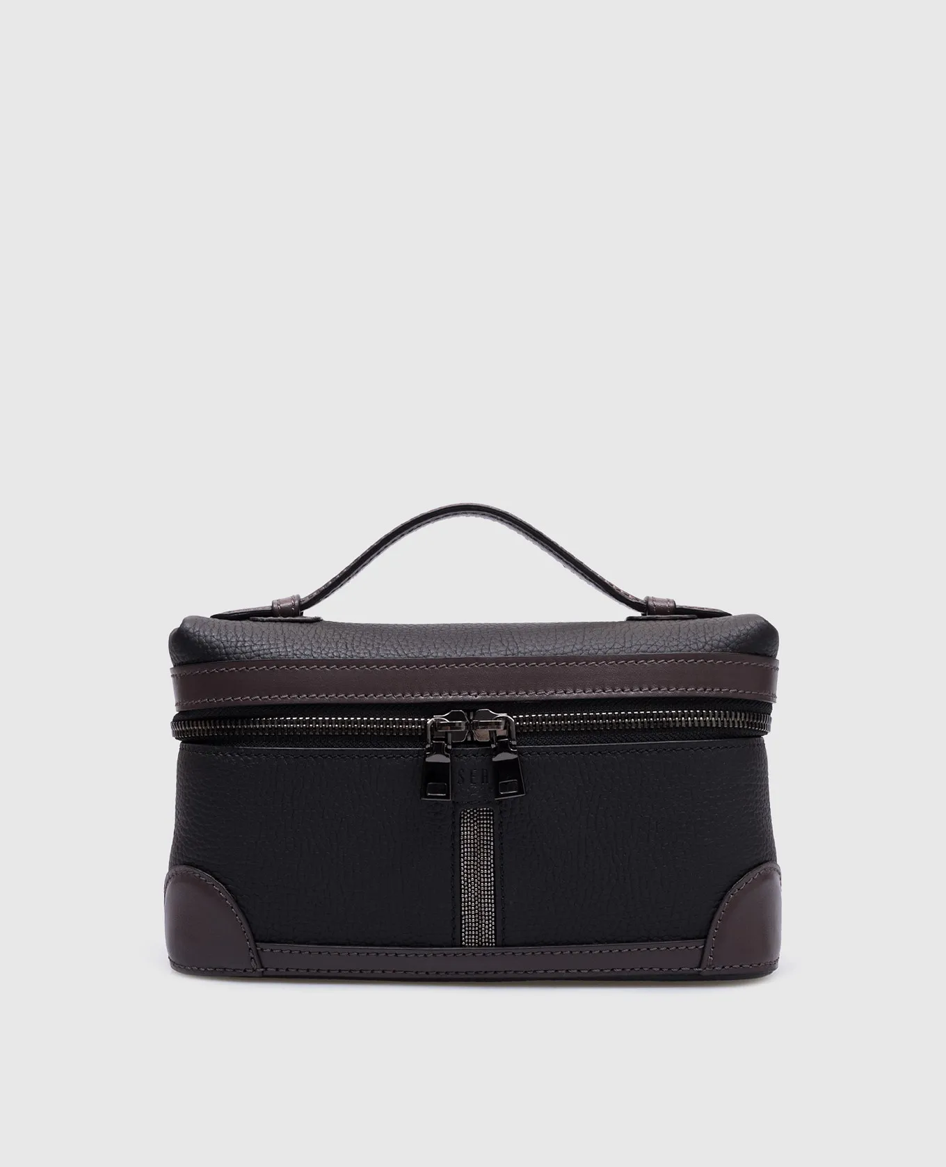 Peserico Borsa a tracolla in pelle nera con catena monil S38333C0RCC308