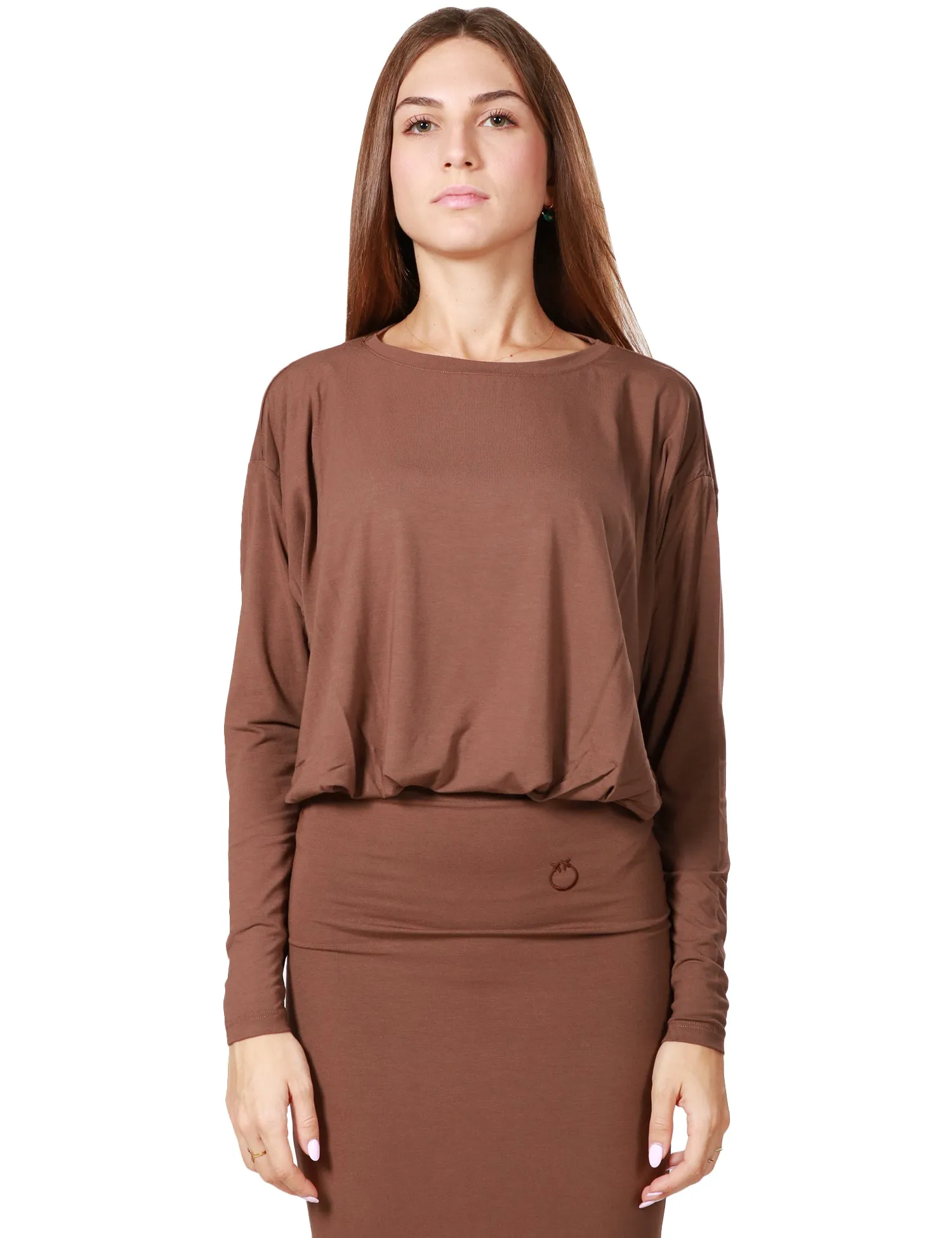PINKO MAGLIA DONNA PINKO TERRA A MANICA LUNGA ADERENTE CON SCOLLO TONDO E VOLUME MORBIDO CON EFFETTO DRAPPEGGIATO IN JERSEY FLUI