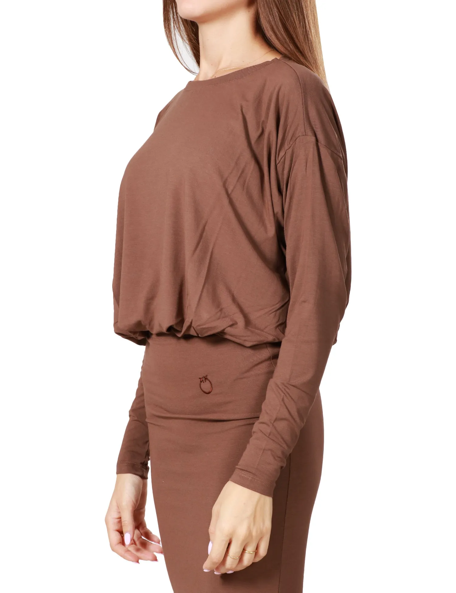 PINKO MAGLIA DONNA PINKO TERRA A MANICA LUNGA ADERENTE CON SCOLLO TONDO E VOLUME MORBIDO CON EFFETTO DRAPPEGGIATO IN JERSEY FLUI