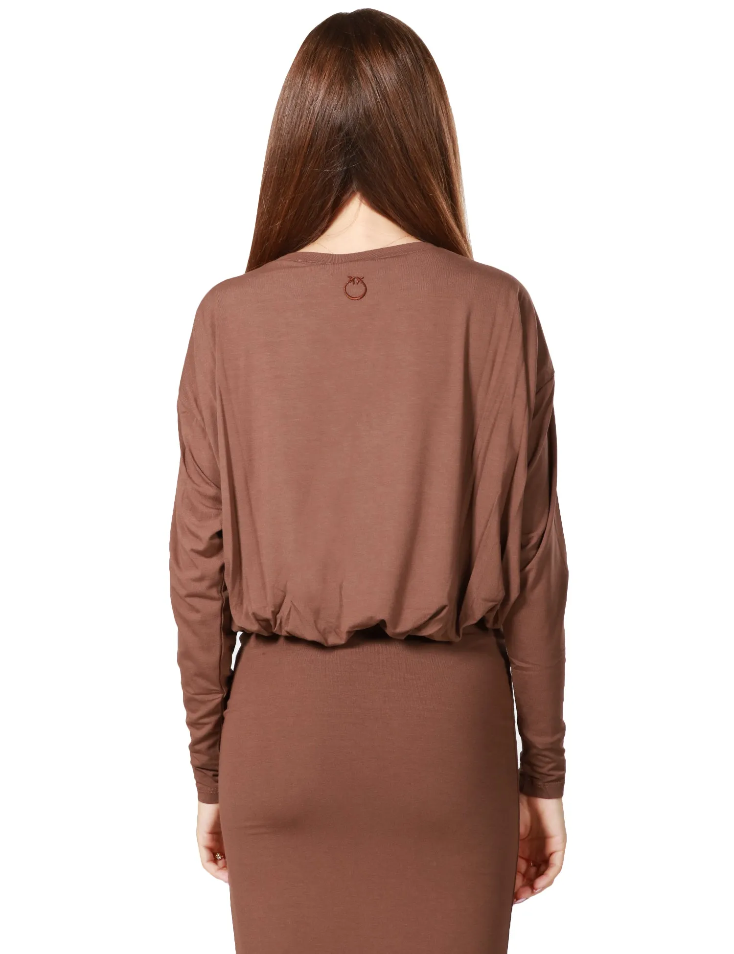 PINKO MAGLIA DONNA PINKO TERRA A MANICA LUNGA ADERENTE CON SCOLLO TONDO E VOLUME MORBIDO CON EFFETTO DRAPPEGGIATO IN JERSEY FLUI