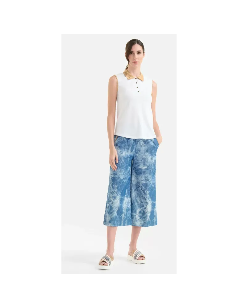 Polo smanicata in jersey piquet Gesso