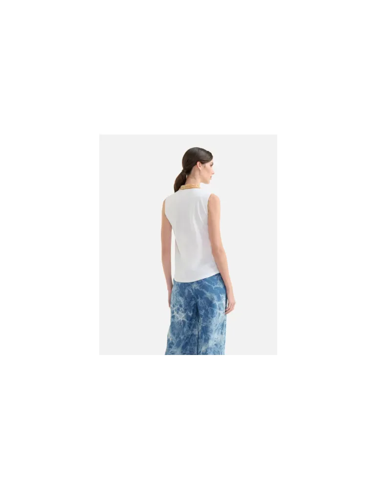 Polo smanicata in jersey piquet Gesso