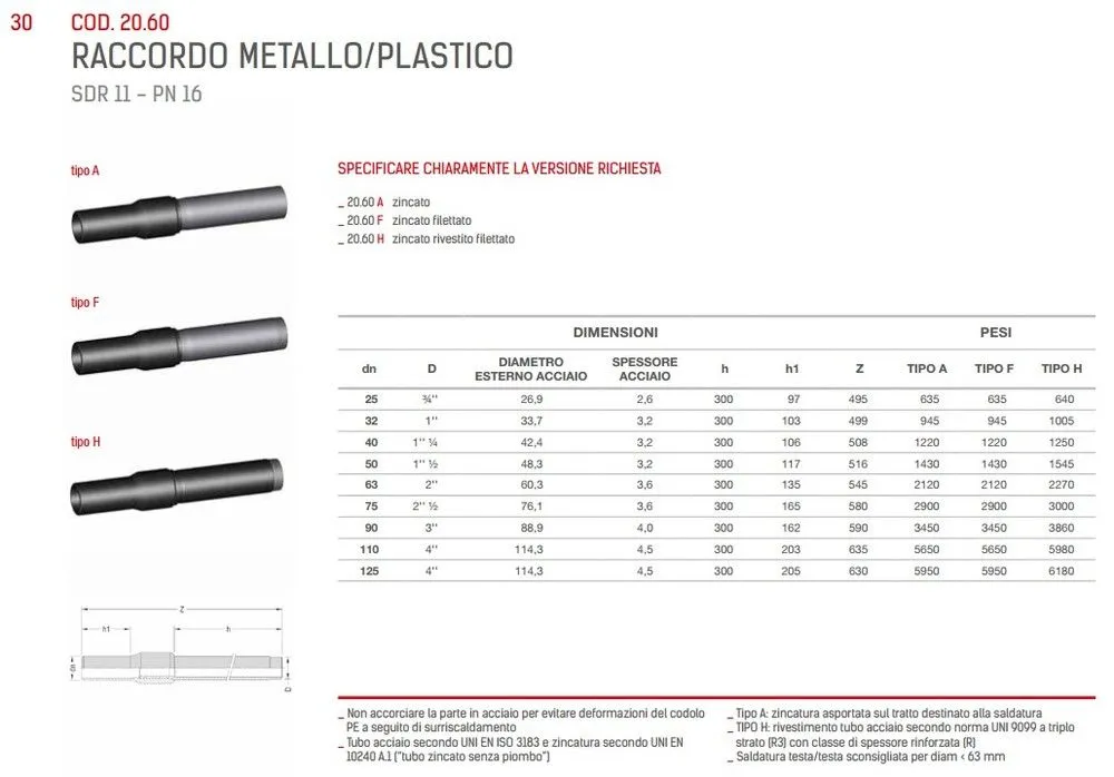 Raccordo Acciaio/PE Diam.63 Zincato Rivestito Fil Eurostandard 2060160063H