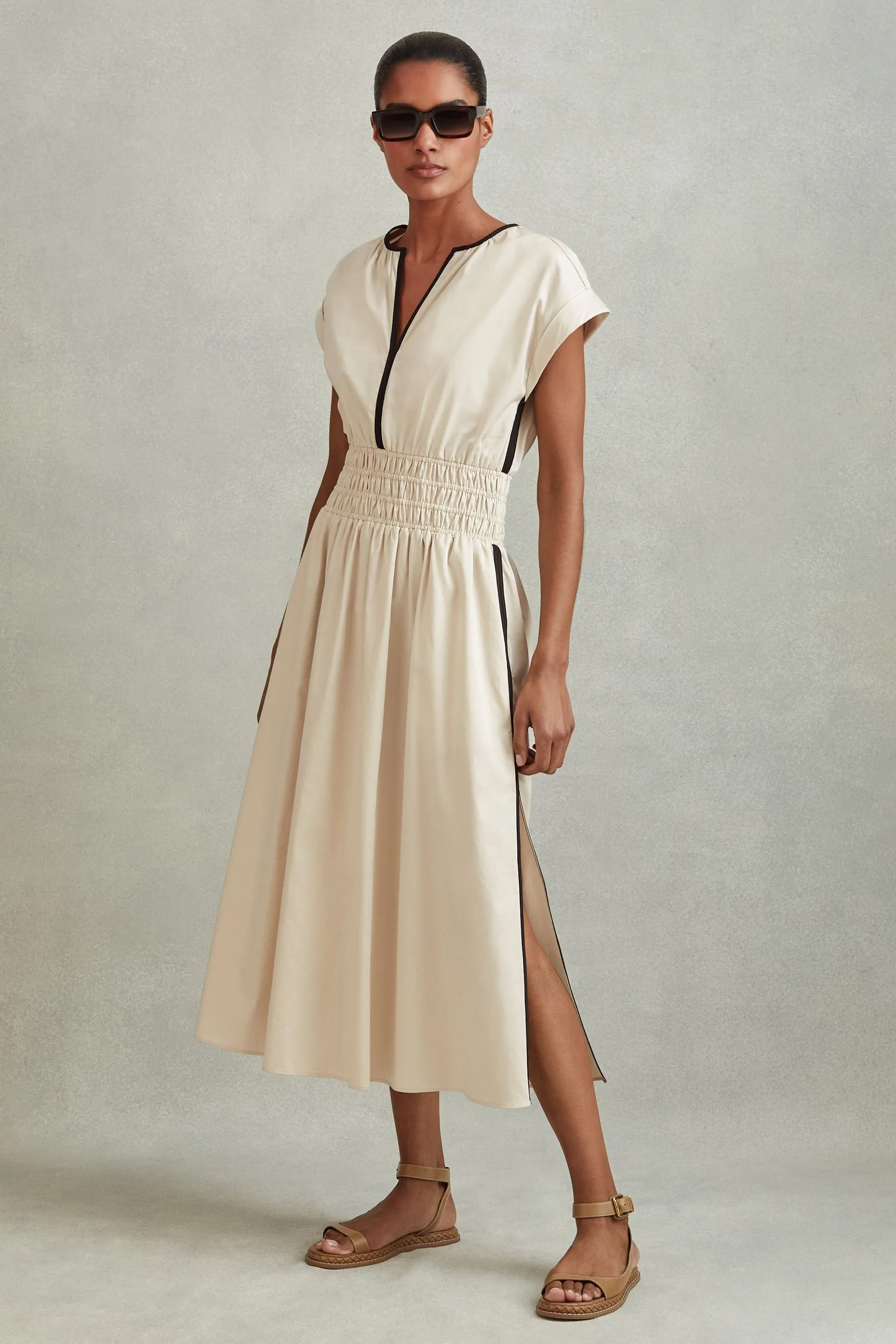 Reiss - Lena - Abito midi in cotone con vita arricciata    